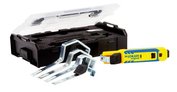 Cable knife assortment with 5 interchangeable brackets for cable dia. 4-70 mm