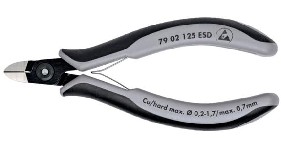 ESD precision electronics side cutters, round head, no bevel 125 mm
