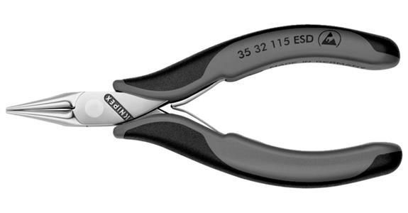 ESD electronics gripping pliers round, pointed jaws 115 mm