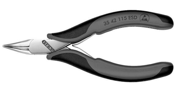 ESD electronics gripping pliers 45° angled, flat, round jaws, length 115 mm