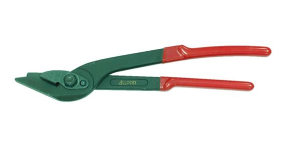 Steel band shears, plastic-coated handles, length 305 mm