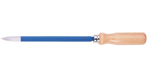 Triang. solid scraper DIN 8350 B w. wdn handle, tool steel, blade L=100 mm