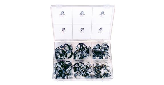 Hose clamp assortment, 90 pieces, worm thread clamps + hexagon screw