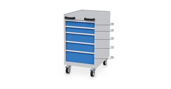 Drawer cabinet, mobile, 5 drawers HxWxD 975x555x736 RAL 7035/5012