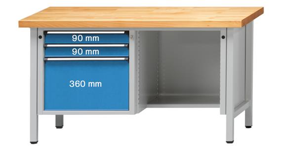 Cabinet workbench series V H=850mm univ. plate 1500x700mm RAL7035/5012 115kg
