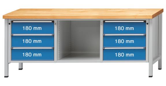 Cabinet workbench model 120 V beech solid plate height 850 mm RAL 7035/5012