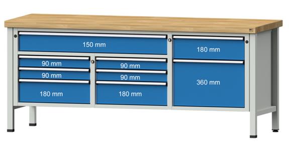 Cabinet workbench model 282 V beech solid plate height 850 mm RAL 7035/5012