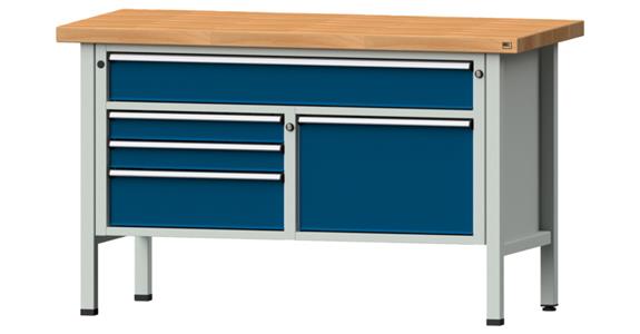 Stół warsz. ANKE, mod. 256 V, pł.z lit. dr.buk., 1500x700x900 mm, RAL 7035/5010