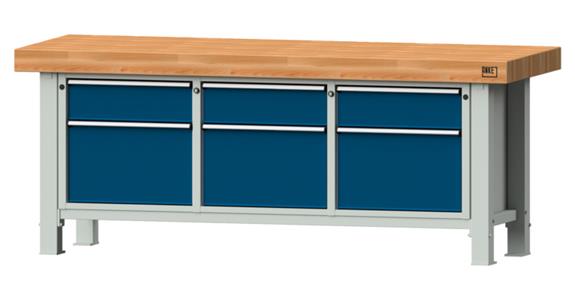 ANKE stół war, mod. 223 VS, panel buk lity, 100 mm 2250 x 800 x 900 mm RAL 7035/5010