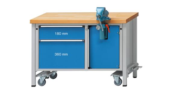 Montagewerkbank fahrbar 3 Schubladen B1270xT700xH850 mm RAL7035/5010