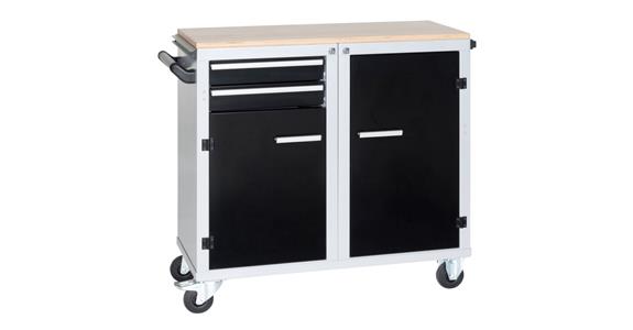 Clip-O-Flex wheeled workbench w/2 doors+2 drwrs w/fixed supp. angles+14 trays