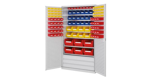 Large cabinet 1950x1130x590mm RAL 7035 119 easy-view storage bins 8 shelves