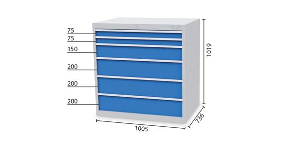 Drawer cabinet 6 drawers 5012 2x75 1x150 2x200mm WDH 1005x736x1019mm