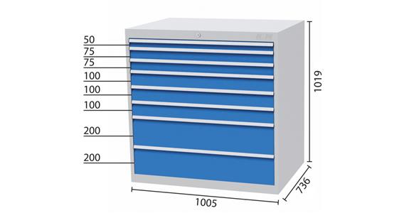 HHW drawer cabinet 8 drawers 5012 1x50 2x75 3x100 2x200mm 1005x736x1019mm