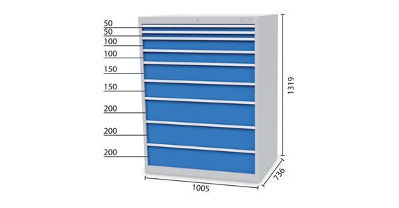 Drawer cabinet 9 drawers 5012 2x50 2x100 2x150 3x200mm 1005x736x1319