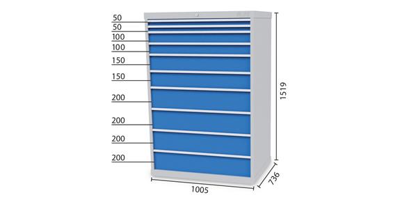 Drawer cabinet 10 drawers 5012 2x50 2x100 2x150 4x200mm 1005x736x1519