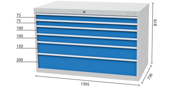 Tool cabinet 1305x736x819mm 6 drawers 2x75 2x100 1x150 1x200 mm 7035/5012