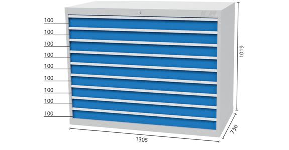 Tool cabinet 1305x736x1019mm 9 drawers 9x100 mm 7035/5012