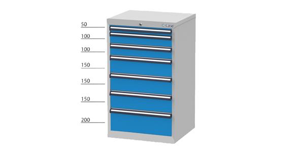 Drawer cabinet C-line 600x575x1020 mm RAL 5012 7 drawers