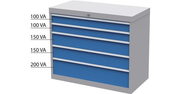 Drawer tool cabinet 5 drawers full-extension slide 100 %/50 kg RAL 7035/5010