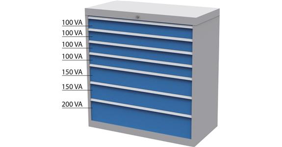 Drawer tool cabinet 7 drawers full-extension slide 100 %/50 kg RAL 7035/5010