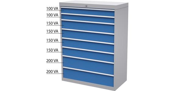 Drawer tool cabinet 8 drawers full-extension slide 100 %/75 kg RAL 7035/5010