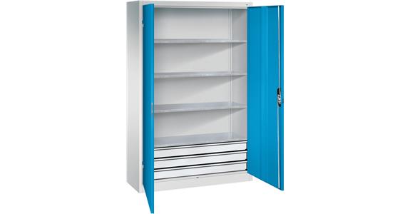 Large tool cabinet 1950x1200x400 RAL7035/5012, drawer block, bottom
