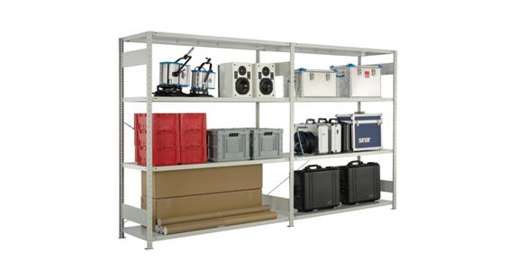 Boltless rack add-on bay CLIP 200 kg w. 5 shelves, zinc-plated, 2500x1500x500 mm