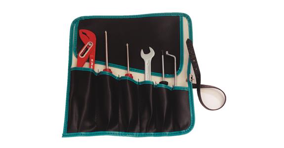 Tool roll, synthetic leather, 7 compartments 165x160 mm empty