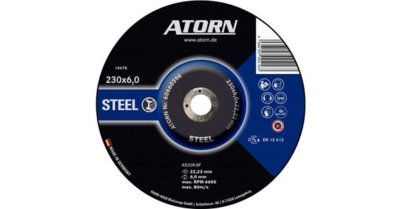 ATORN ściernica zgrubna do stali/żeliwa - typ AS30R-BF, 230x6x22,23 mm