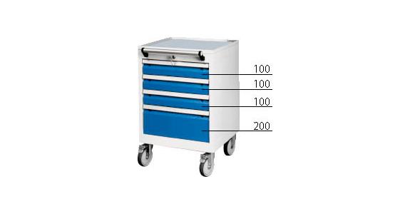 Mobile drawer cabinet, 4 drawers RAL 5010 gentian blue 750x530x500 mm