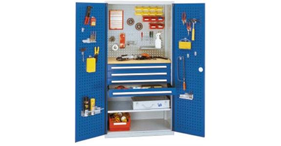 Cabinet w/ door w/ view.window, mod. 3, 7035/5012, 1 shelf, 4 drawers