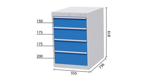Drawer cabinet 4 drawers 7035/5010 1x150 2x175 1x200mm 555x736x819mm