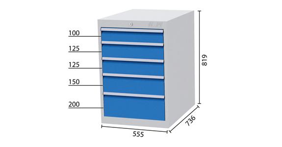 Drawer cabinet 5 drawers 5010 1x100 2x125 1x150 1x200mm 555x736x819mm