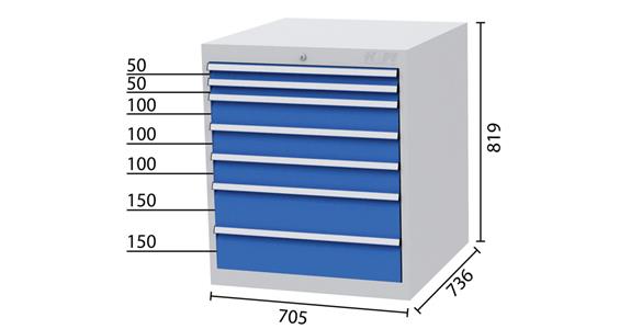 Drawer cabinet 7 drawers 5010 2x50, 3x100, 2x150mm WDH 705x736x819mm