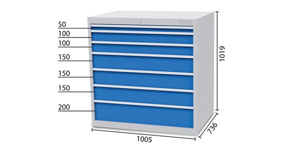 Drawer cabinet 7 drawers 5010 1x50 2x100 3x150 1x200mm