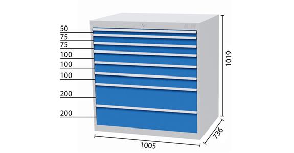 Drawer cabinet 8 drawers 5010 1x50 2x75 3x100 2x200mm