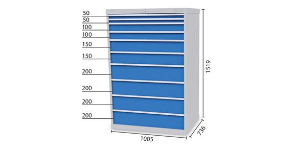 Drawer cabinet 10 drawers 5010 2x50 2x100 2x150 4x200mm
