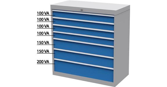 Drawer tool cabinet 7 drawers full-extension slide 100 %/50 kg RAL 7035/5012