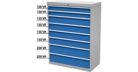 Drawer tool cabinet 8 drawers full-extension slide 100 %/50 kg RAL 7035/5012