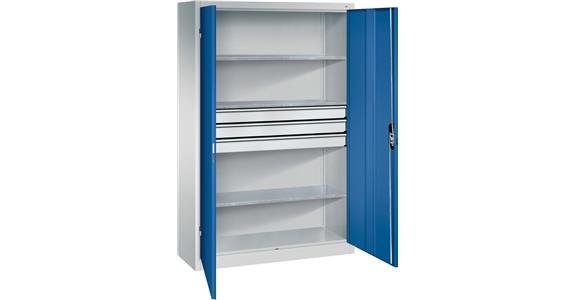 Large tool cabinet 1950x1200x400 RAL7035/5012, drawer block, centre