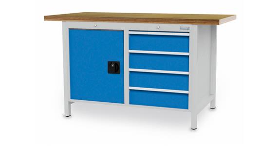 Stół rob. zamykany S1500xG750xW959 mm 1x drzwi skrzydłowe 4x szufl. RAL7035/5012