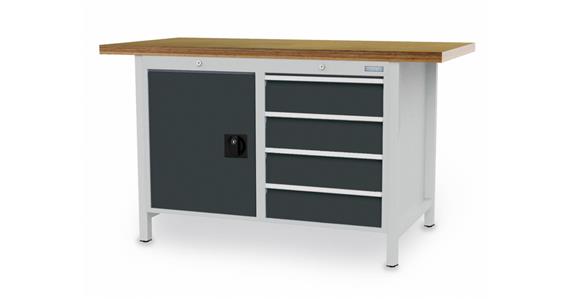 Stół rob. zamykany S1500xG750xW859 mm 1x drzwi skrzydłowe 4x szufl. RAL7035/7016