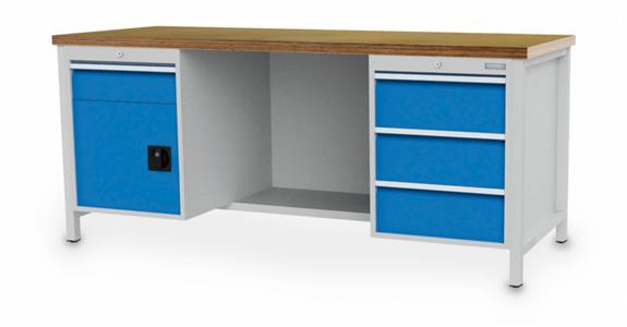 Stół roboczy zamykany S2000xG750xW959 mm 1x półka 4x szufl. 1x drzwi RAL7035/5012