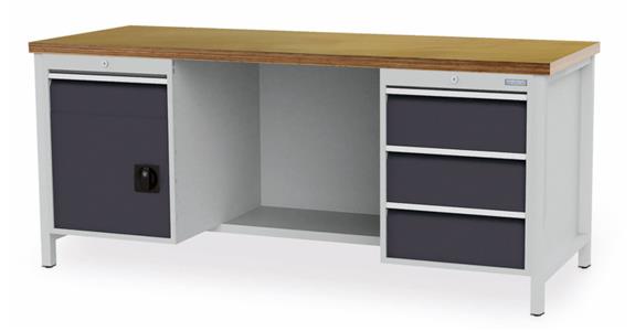 Stół roboczy zamykany S2000xG750xW859 mm 1x półka 4x szufl. 1x drzwi RAL7035/7016