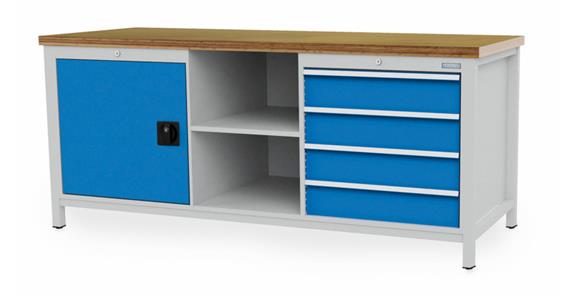 Stół rob. zam. S2000XG750XW959 mm 4x szufl. 1x drzwi na zaw. 2x półka 7035/5012