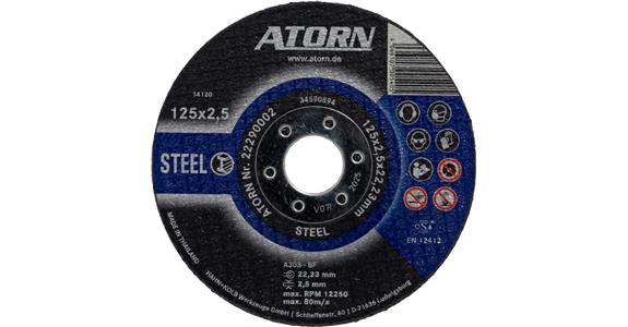 ATORN tarcza tnąca do stali/żeliwa - typ A30S-BF, 125x2,5x22,23 mm