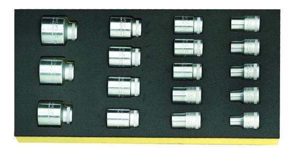 TCS socket set 17 pieces, chrome-alloy steel, AS drive chrome-plated