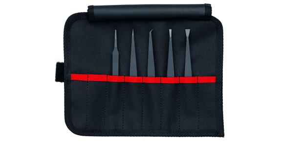 Plastic tweezers set, ESD 5 pieces in tool roll