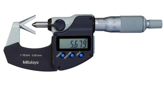 Dig. micrometer 10-25 mm, f. test speciments in 3 pieces, data output